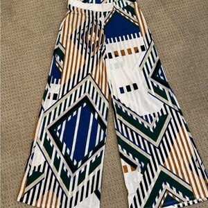 olive tree Women's Multicolor Geometric Wide-Leg Pants Regular Size Small